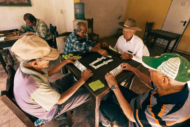 The morning domino game in the big room