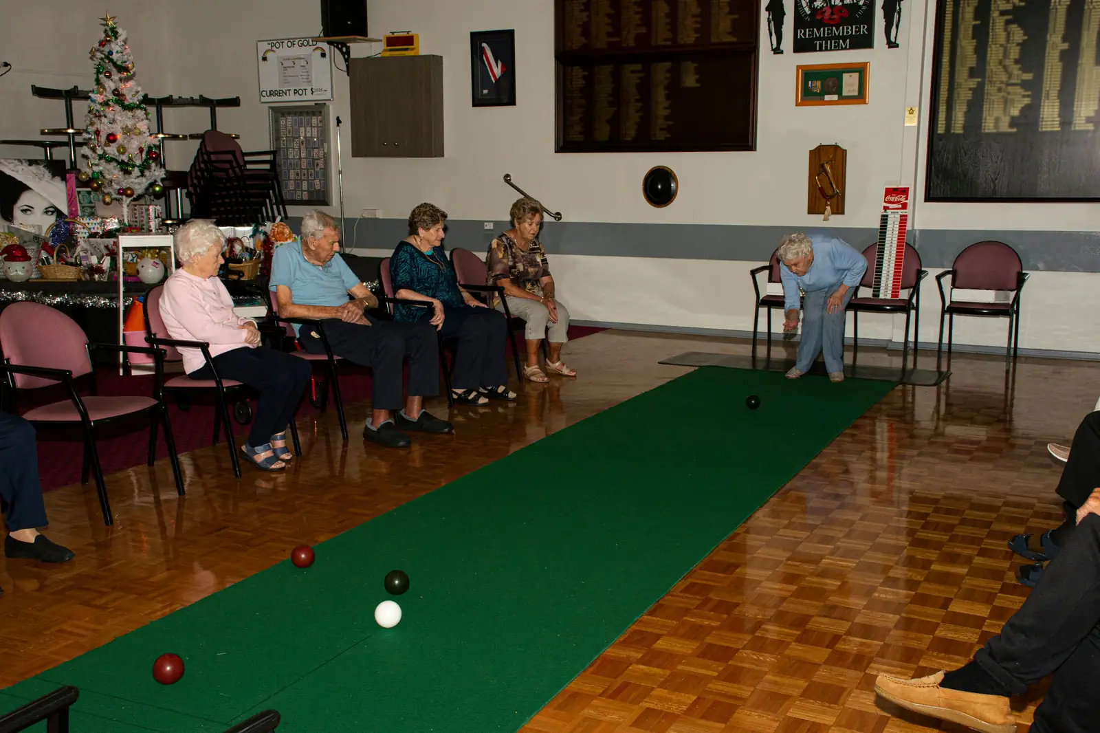 Members bowling on the indoor carpet lane