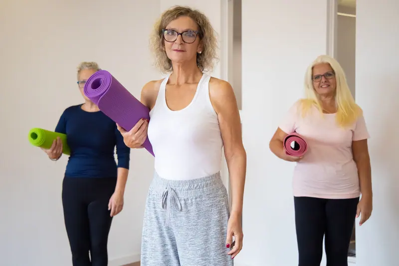 Members with their mats before stretch class