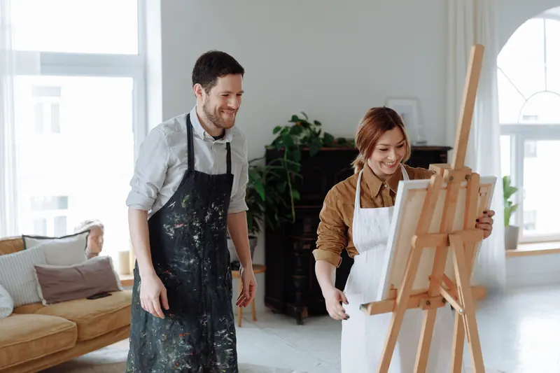 At the easels