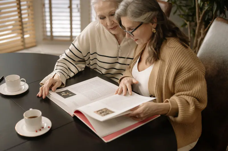 Coffee and a book of old photographs