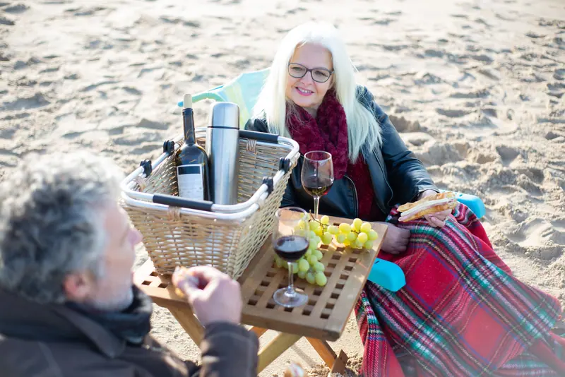 A picnic on the lake beach