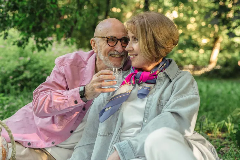 A couple on the picnic blanket