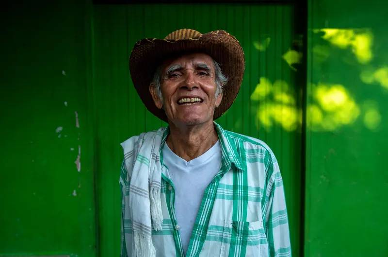 A resident in a straw cowboy hat