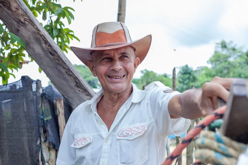 A resident laughing at the county fair
