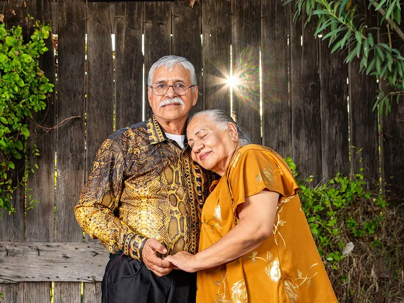A couple embracing in the garden