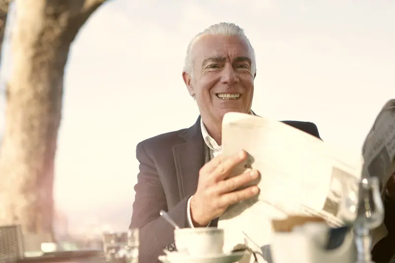 A resident with his coffee and the morning paper