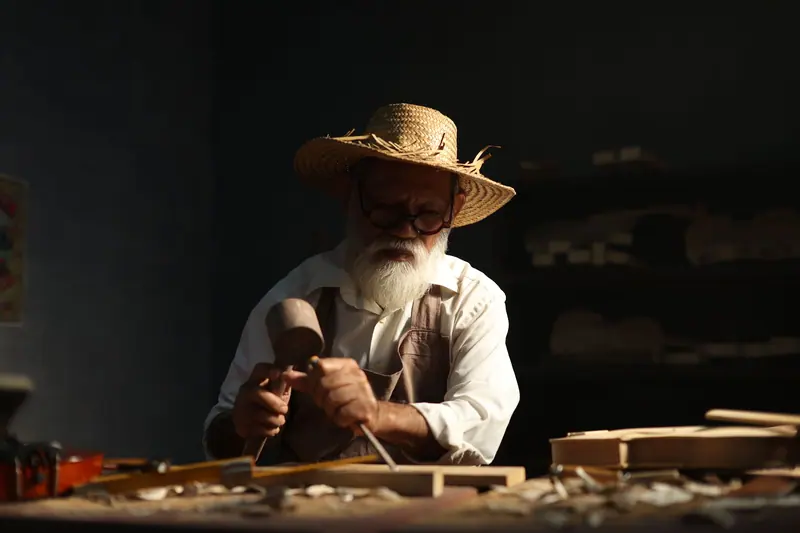 A resident carving in the woodshop