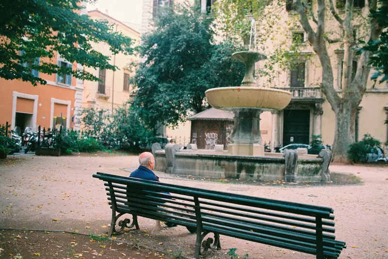 A resident by the fountain