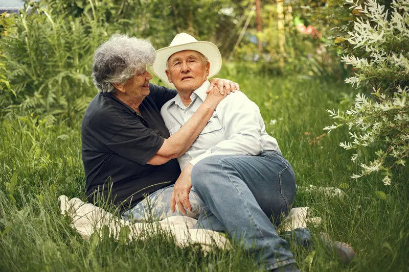 A couple embracing in the garden