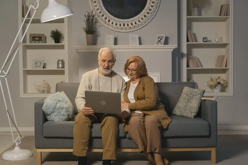 A couple on a video call with family