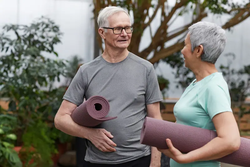 A couple after yoga in the garden