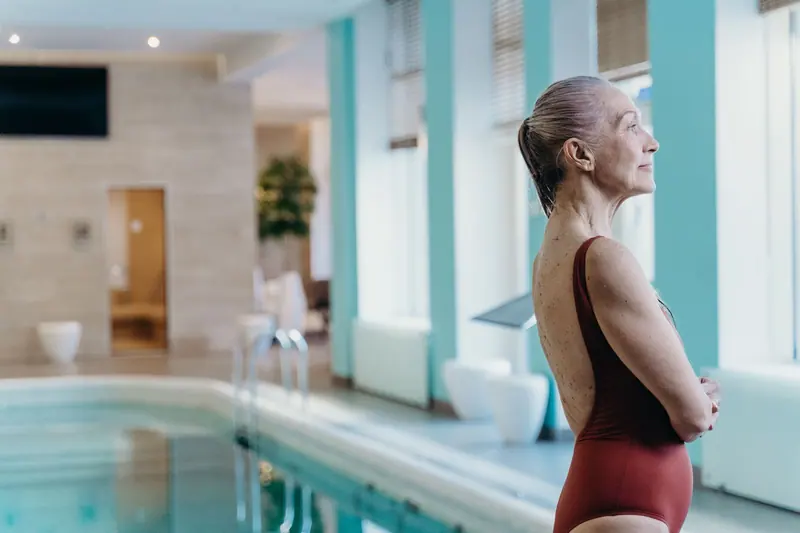 A resident by the indoor pool