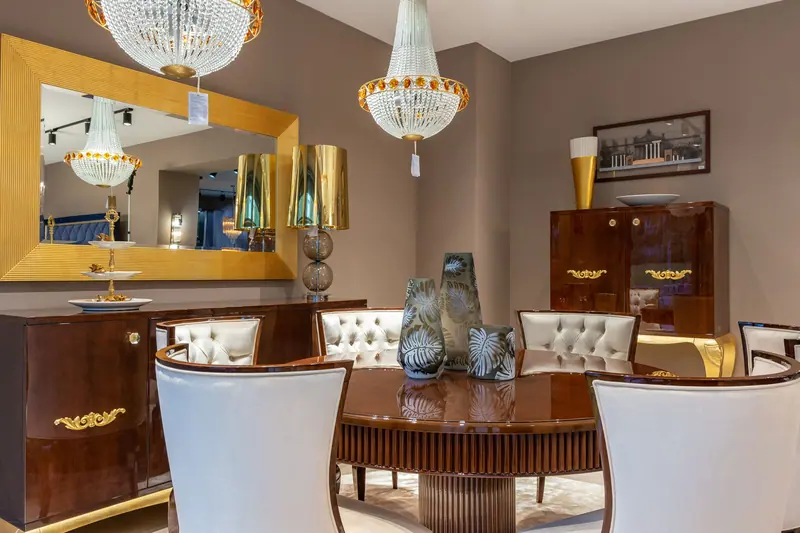 The Terrace Room under its chandeliers