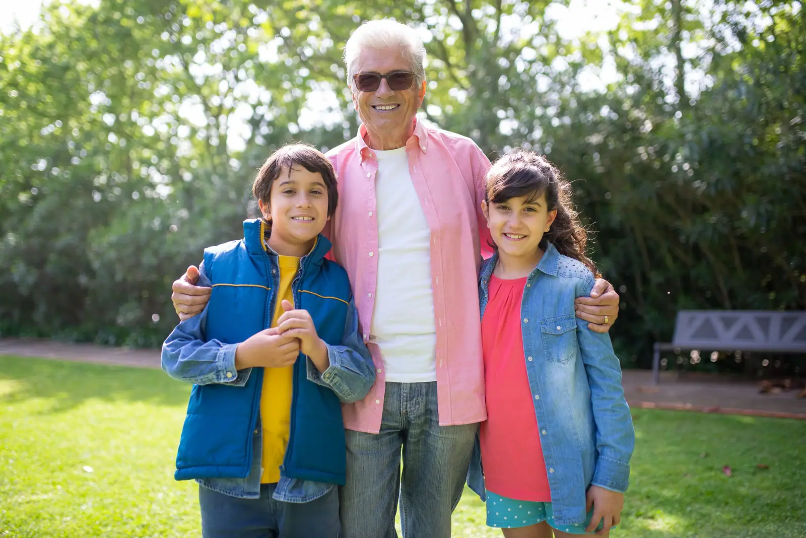 A grandfather with his grandchildren
