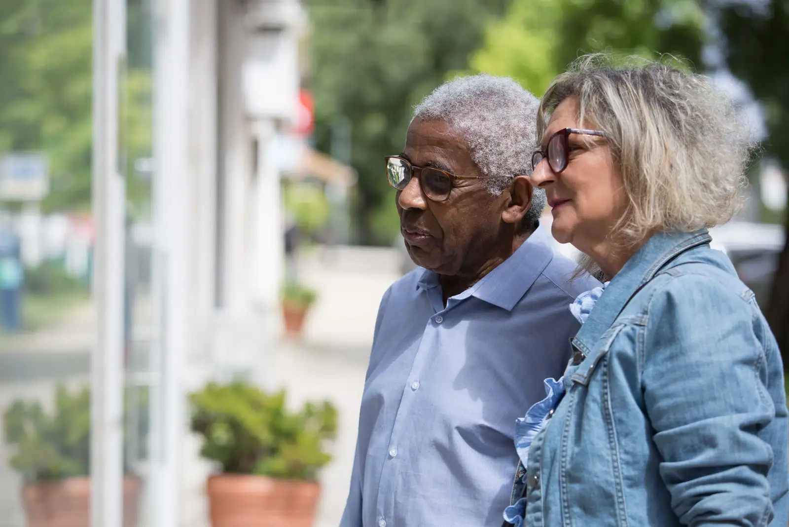 A couple out walking on a spring afternoon