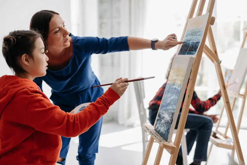 A painting class in the studio