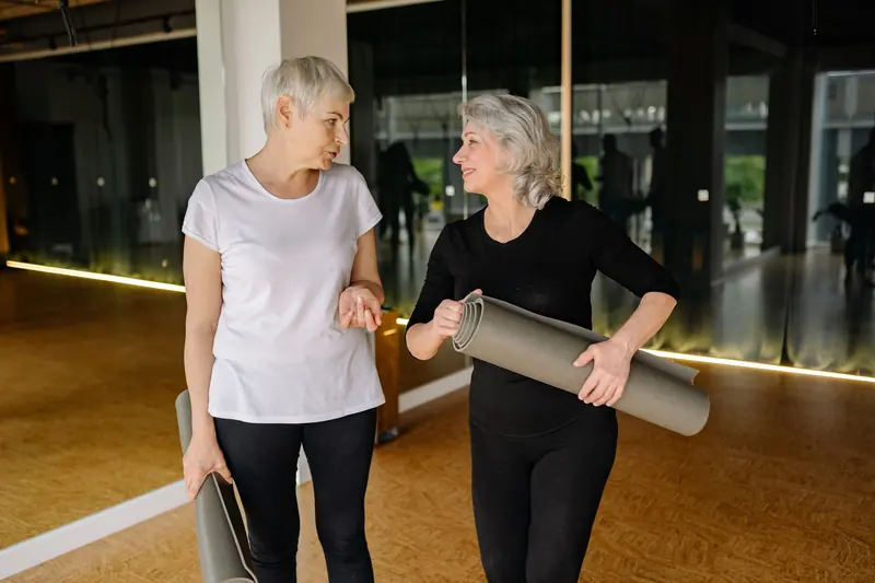 Two friends after the morning yoga class