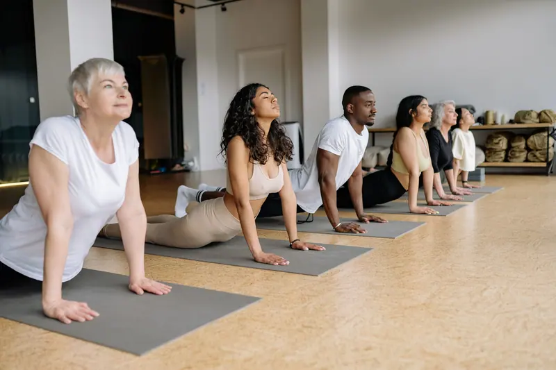 The Tuesday stretch class in the wellness studio