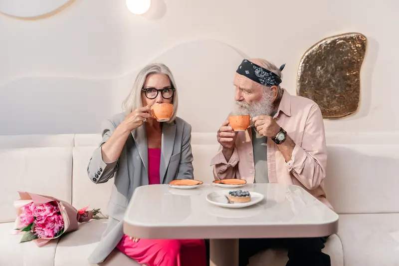 A couple over tea in the bistro