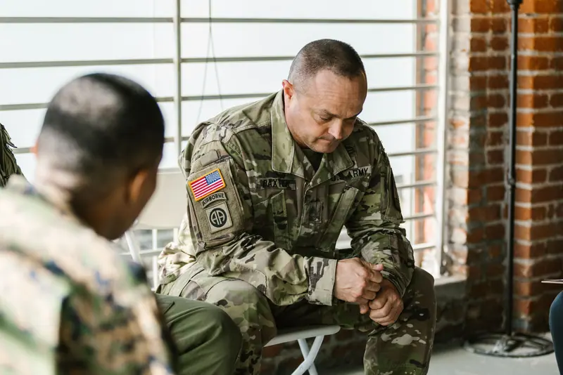 Veterans sitting together during a support group