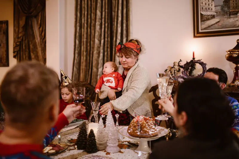 A resident laughing at the Christmas party