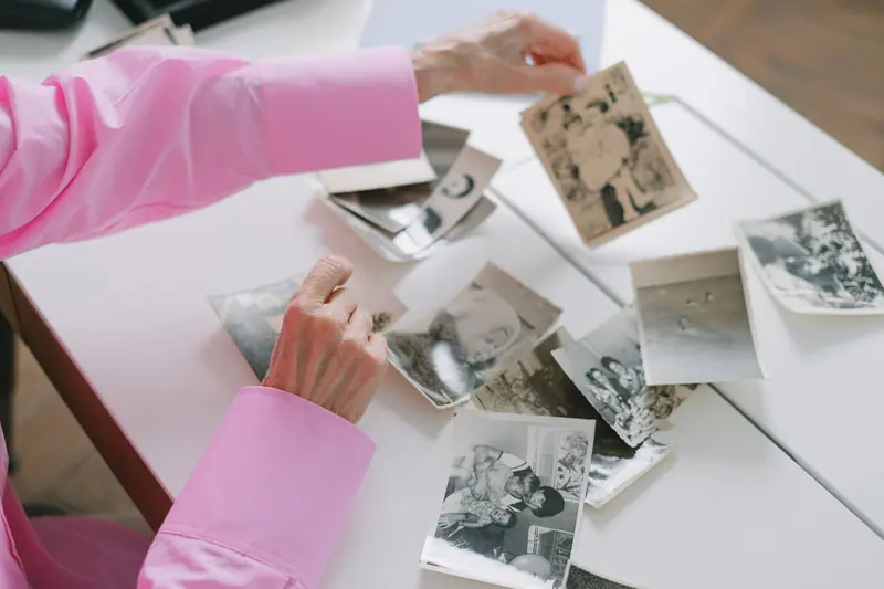 Black-and-white photographs saved with family letters
