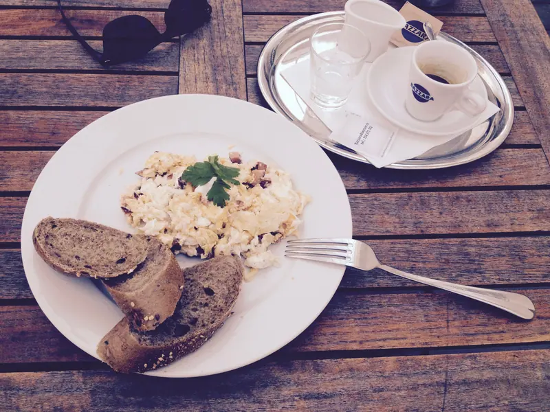 Eggs and bread on the breakfast table