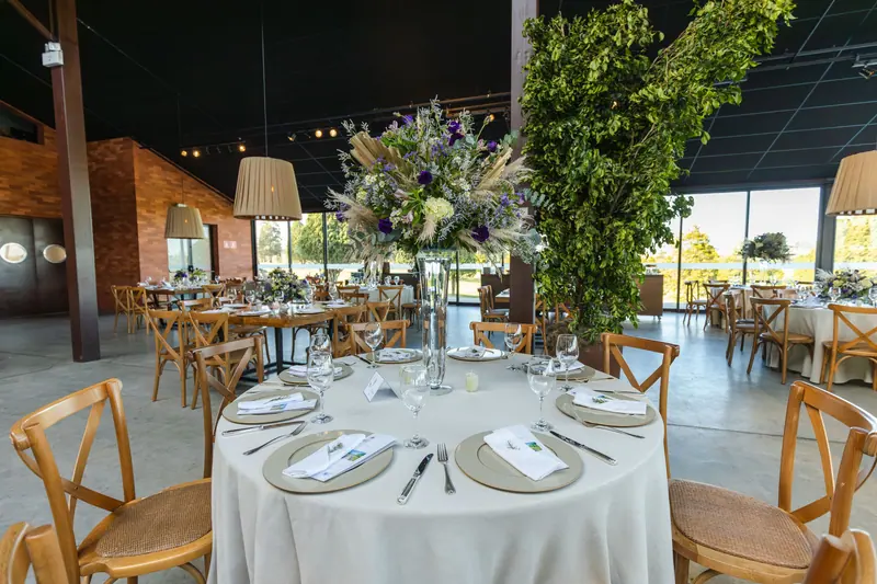 Round tables set in the dining room