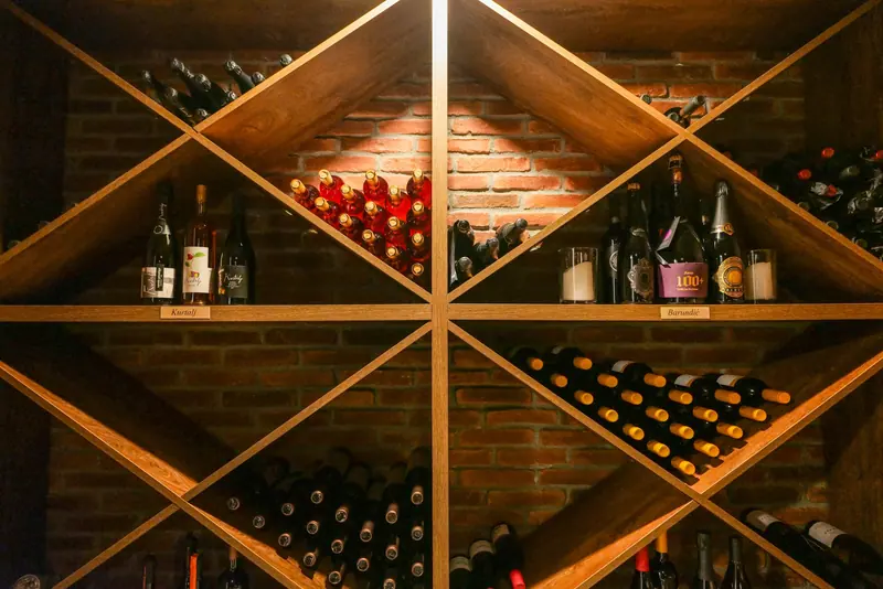 Bottles resting in the diamond racks