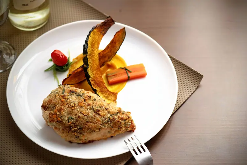 The chef's herb chicken with roasted squash