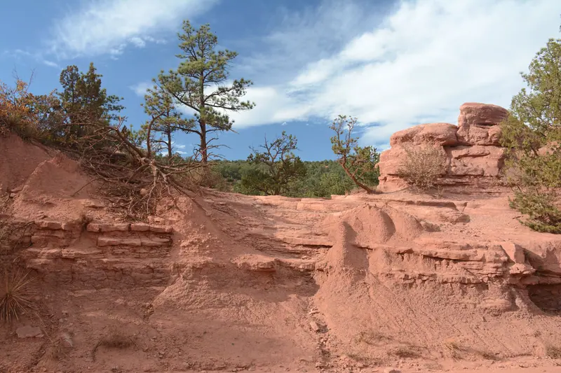 Red sandstone formations under a big blue sky