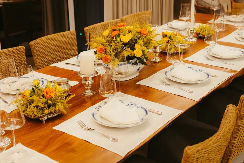 The dining table set with sunflowers for Sunday dinner