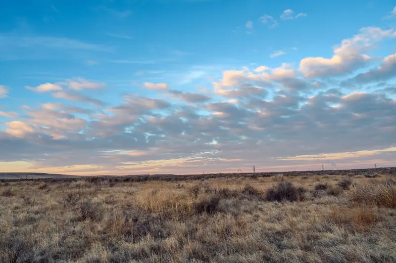 Big sky over open prairie on a clear evening