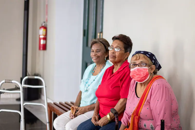 Friends gathered in the lobby after therapy