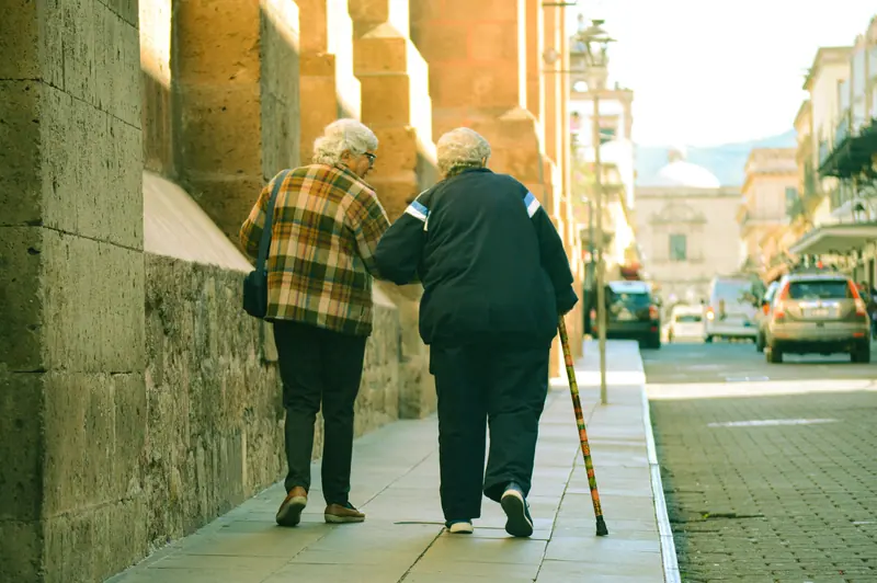 Two friends walking with their canes
