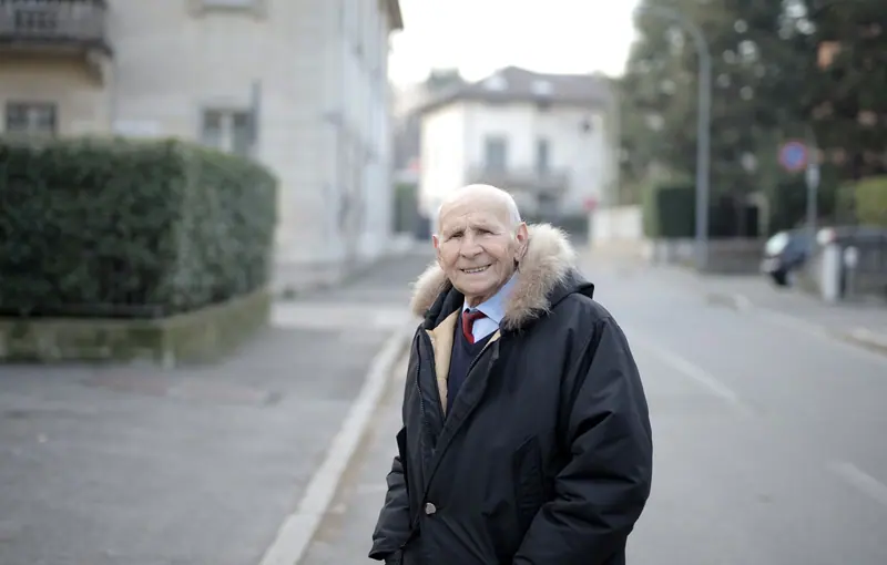 A former patient out for a winter walk in his neighborhood