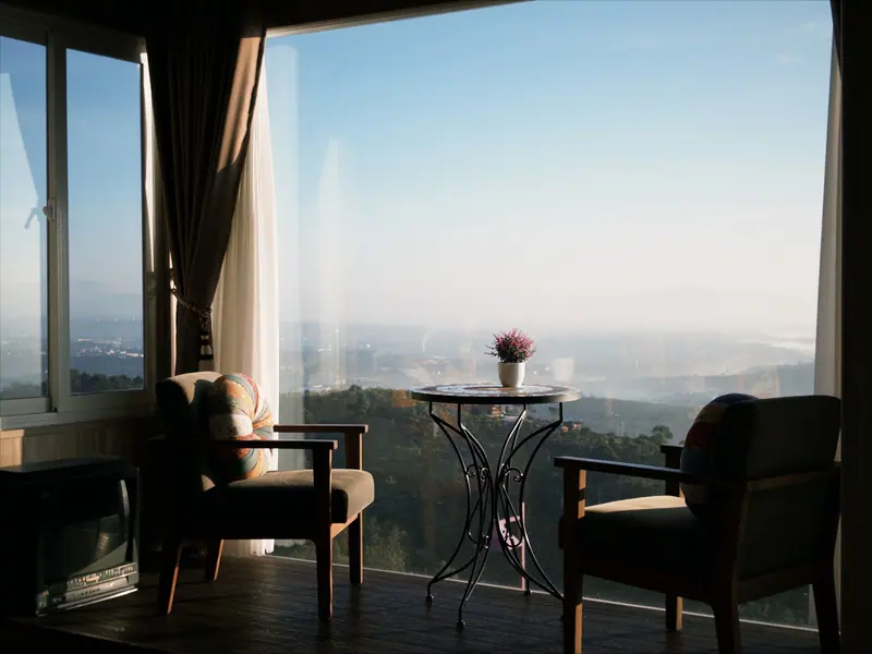 A window seat looking out over the trees