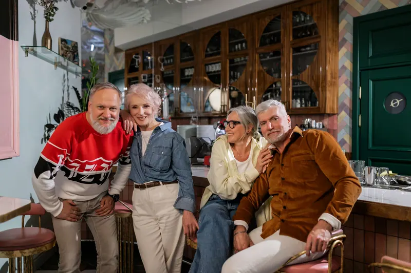 Friends gathered for coffee and stories