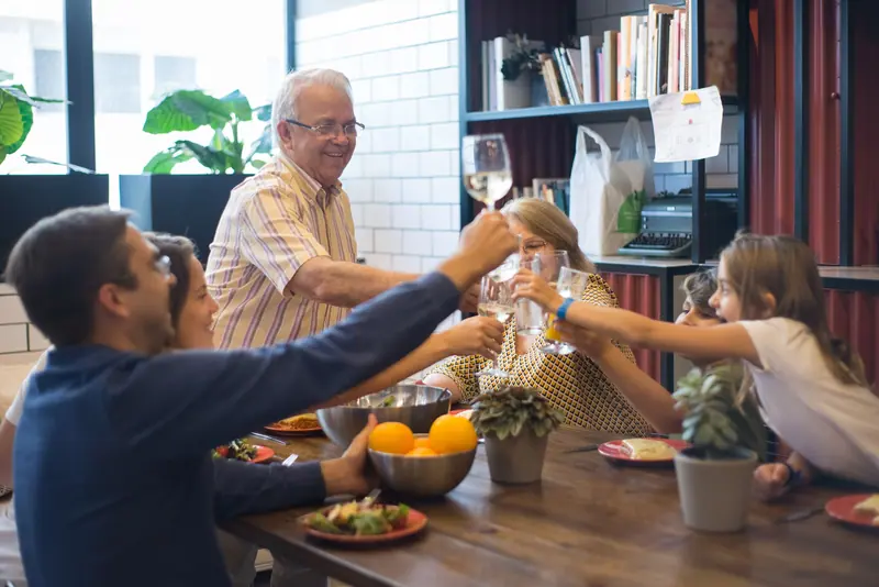 Three generations raising a toast