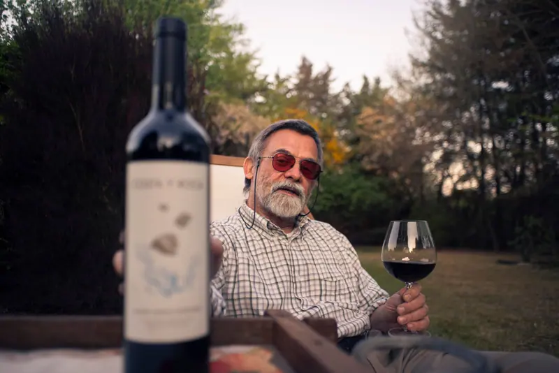 A glass of red in the courtyard garden