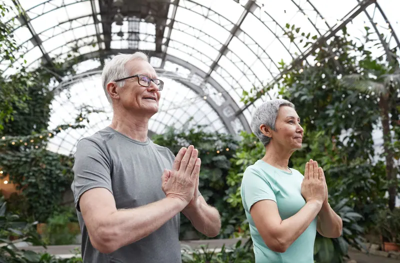 Tai chi in the greenhouse on a rainy morning