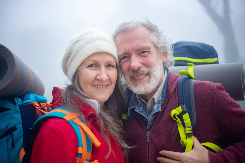 Two hikers back from the trail up Mount Scott